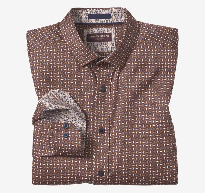 Men Printed Cotton Shirt Rustnavy Linked Ovals JohnstonandMurphy Shirts