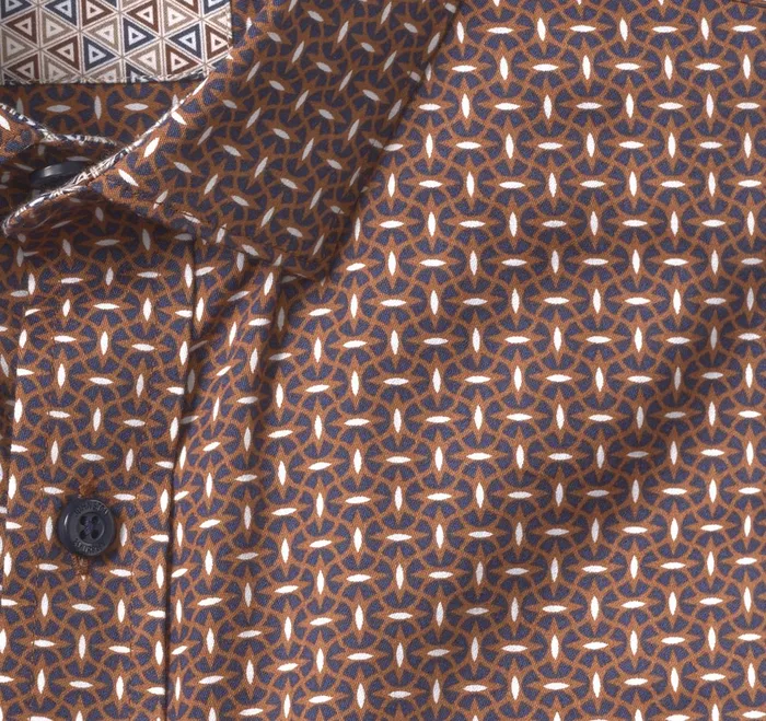 Men Printed Cotton Shirt Rustnavy Linked Ovals JohnstonandMurphy Shirts Men Printed Cotton Shirt Rustnavy Linked Ovals JohnstonandMurphy Shirts