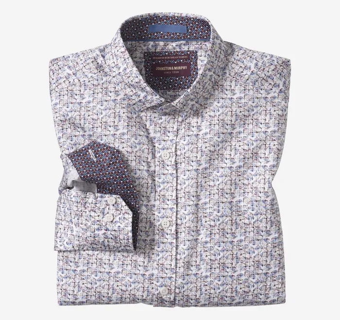 Men Printed Cotton Shirt Whitemulti Shadow Box JohnstonandMurphy Shirts