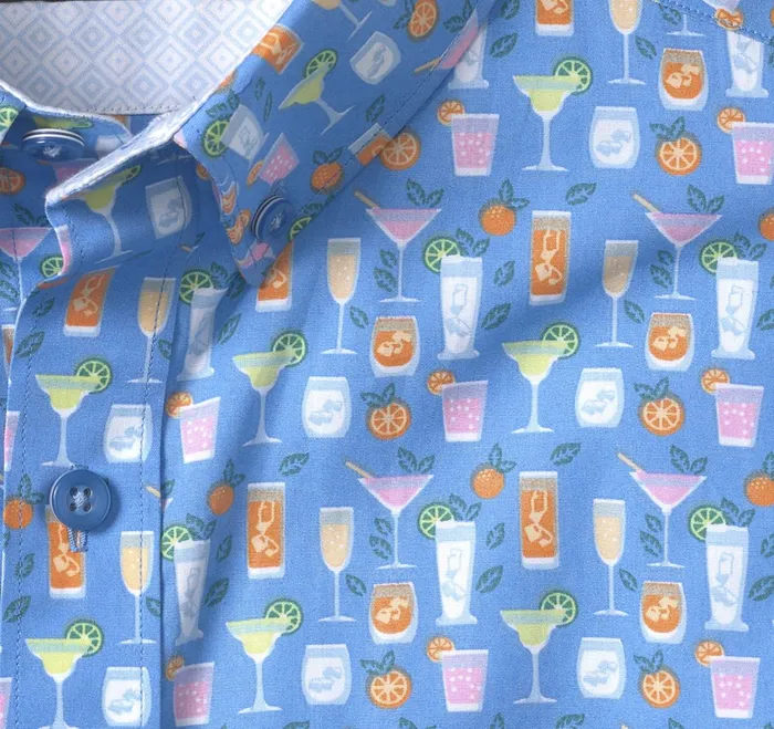 Men Printed Cotton ShortSleeve Shirt Blue Cocktail JohnstonandMurphy ShortSleeve Shirts