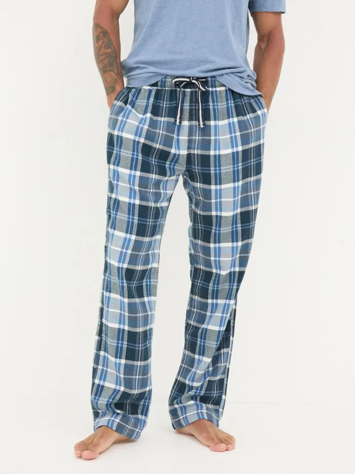 Men Pyjamas and Nightwear Fat Face Anglesey Light Blue Check Pyjama Bottoms