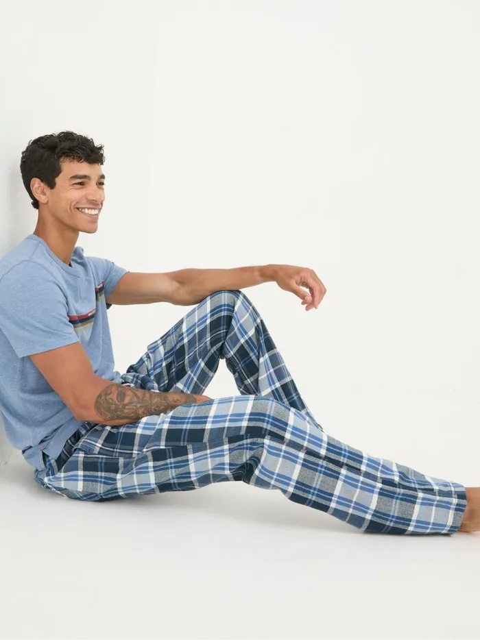 Men Pyjamas and Nightwear Fat Face Anglesey Light Blue Check Pyjama Bottoms