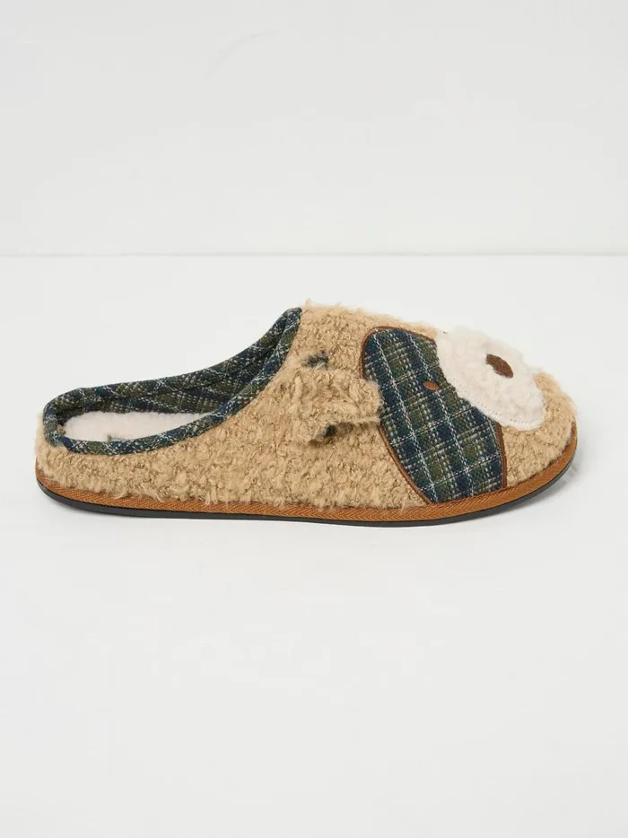 Men Pyjamas and Nightwear Fat Face Tobi Tan Brown Terrier Dog Slippers