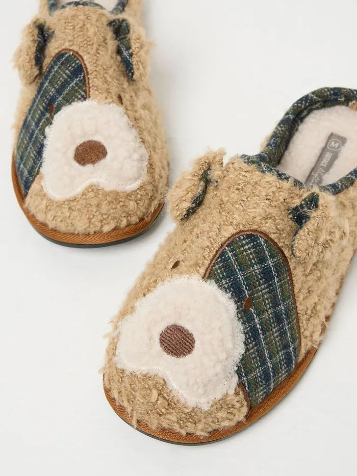Men Pyjamas and Nightwear Fat Face Tobi Tan Brown Terrier Dog Slippers