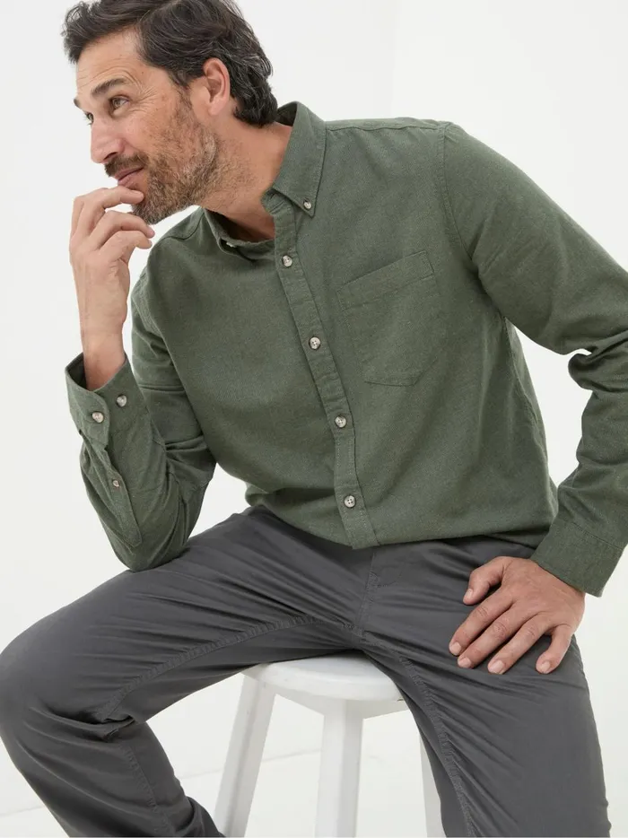 Men Shirts Fat Face Green Long Sleeve Tadlow Shirt