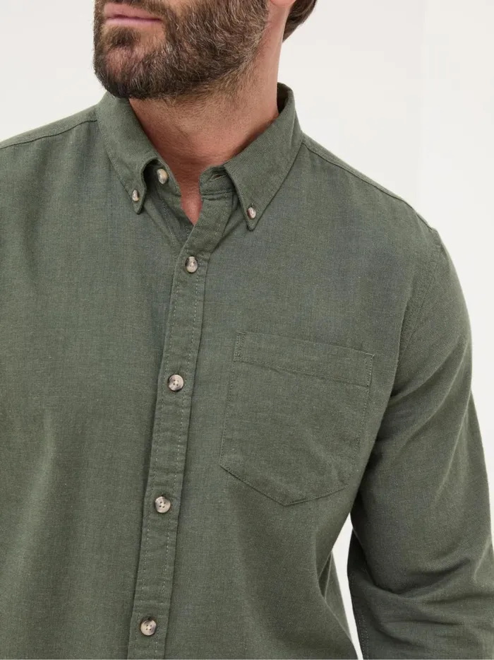 Men Shirts Fat Face Green Long Sleeve Tadlow Shirt