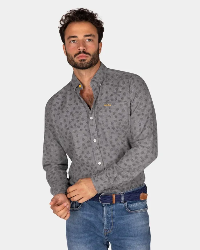 Men Shirts NZA New Zealand Auckland Light Grey Flannel Shirt With Leaf Print 8211 Ash Grey