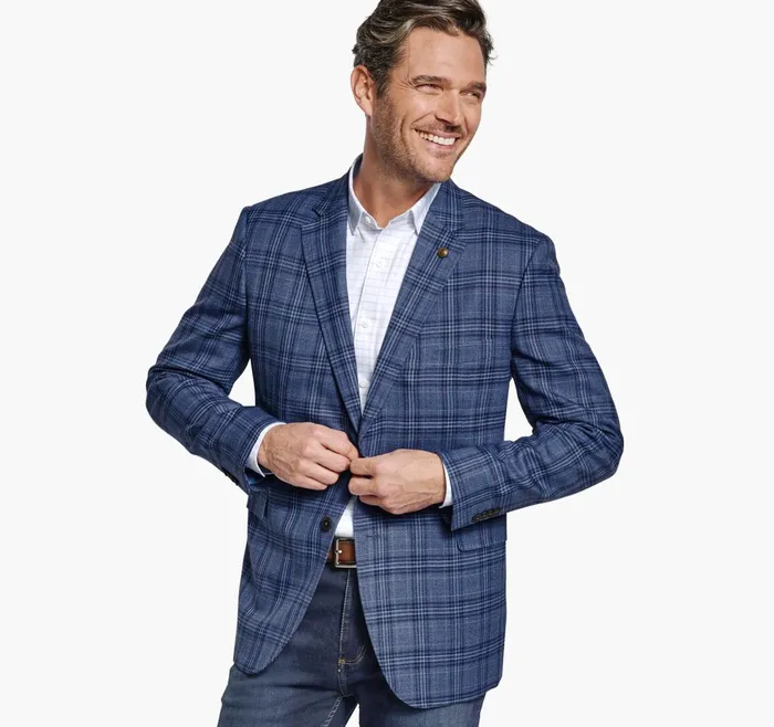 Men Small Glen Plaid Blazer Blue JohnstonandMurphy Blazers