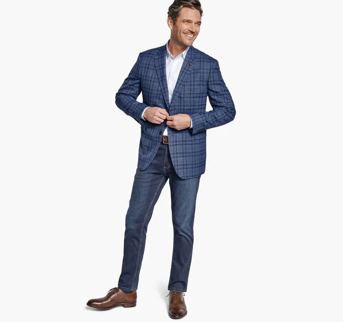 Men Small Glen Plaid Blazer Blue JohnstonandMurphy Blazers