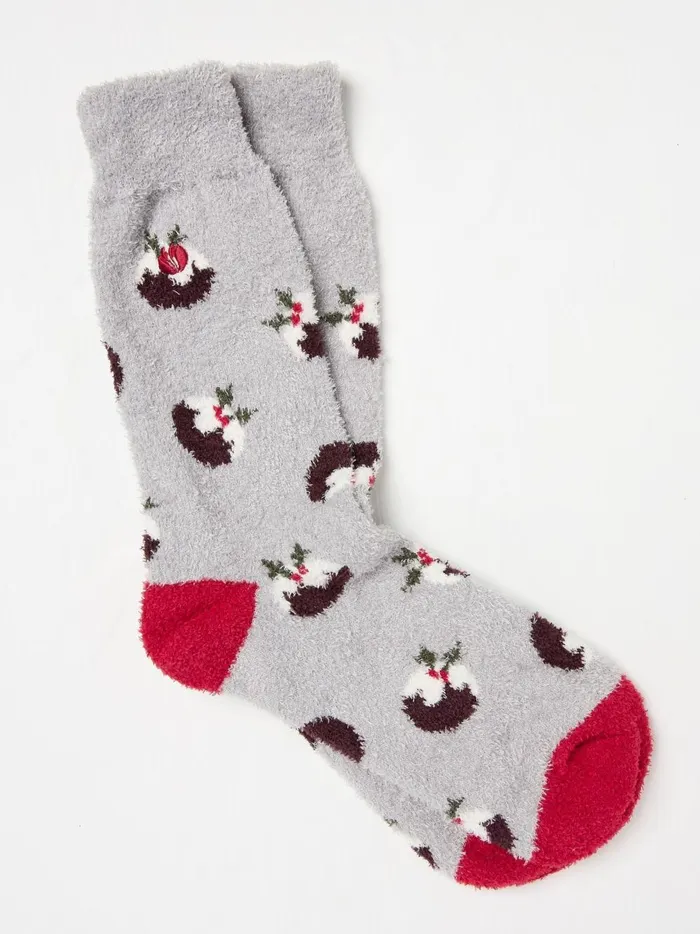 Men Socks Fat Face Grey Christmas Pudding Mallory Socks