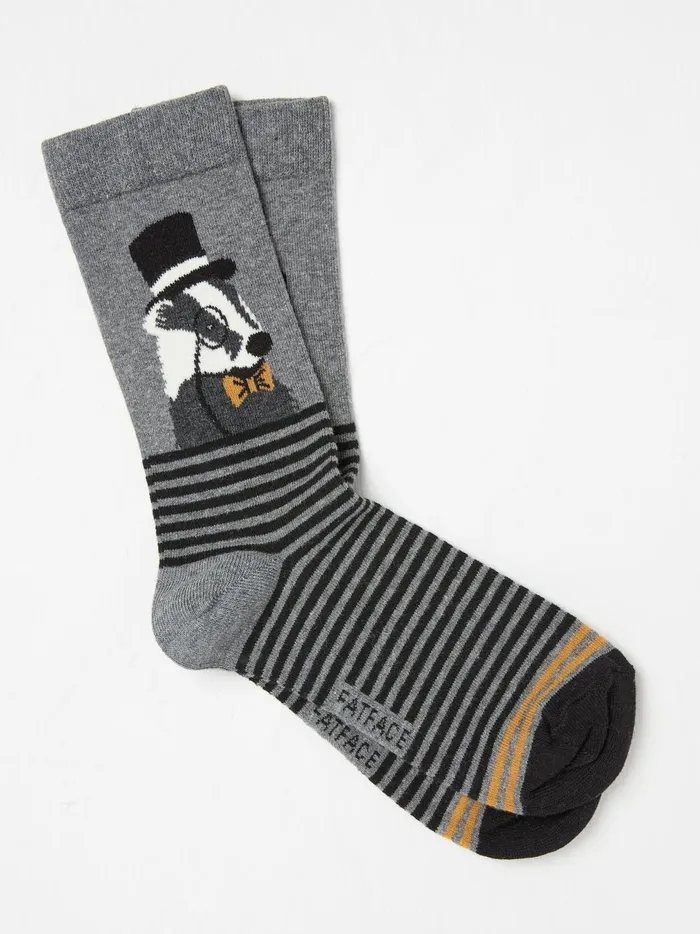 Men Socks Fat Face Grey Sir Badger Socks 1 Pack