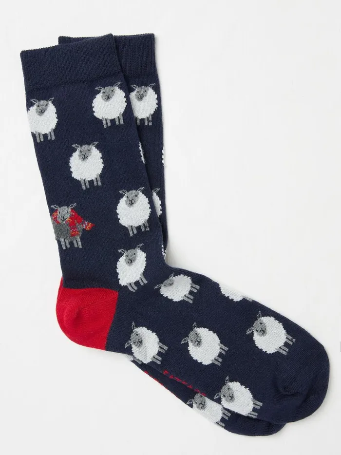 Men Socks Fat Face Navy Sheep Socks 1 Pack
