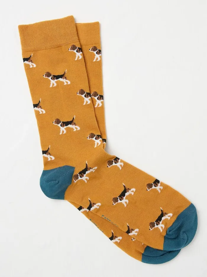 Men Socks Fat Face Yellow Beagle Socks