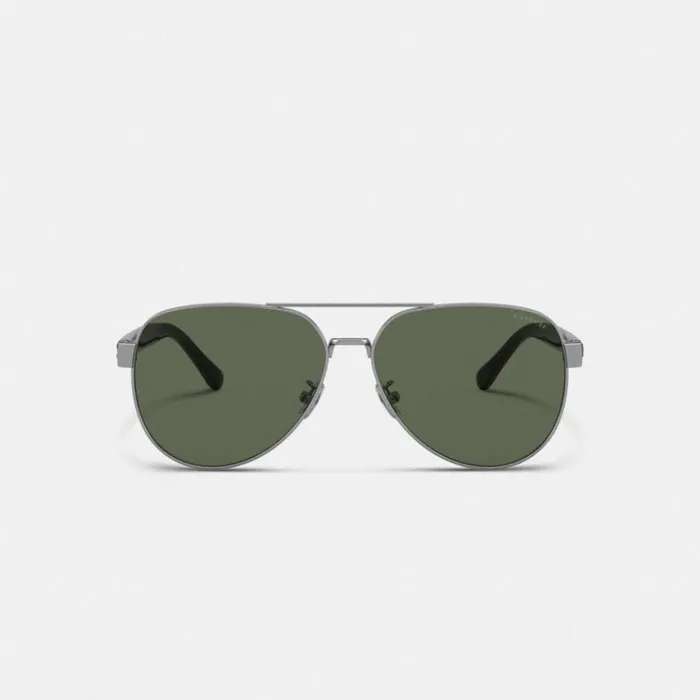 Men Sunglasses Coach Wire Frame Pilot Sunglasses Satin Gunmetal