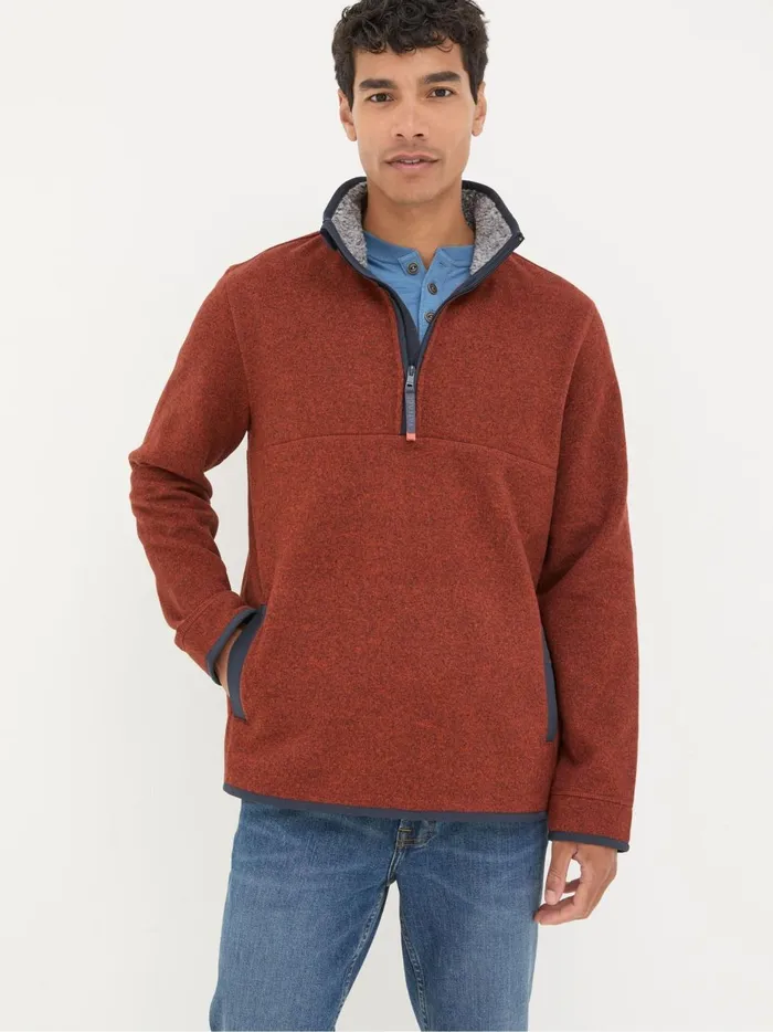 Men Sweatshirts and Hoodies Fat Face Haxby Burnt Orange Half Neck Sweatshirt