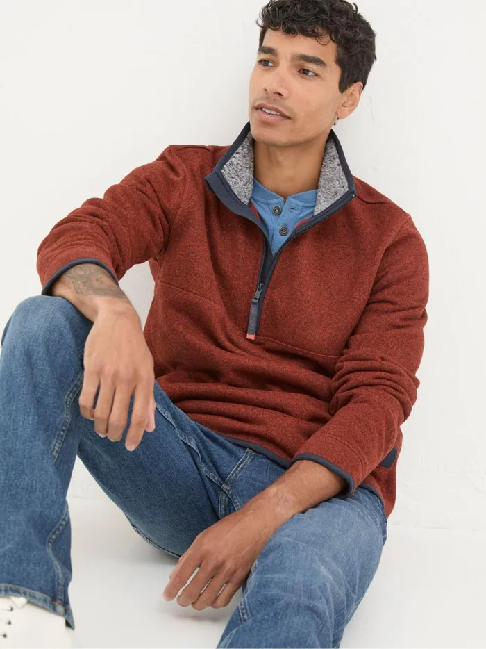 Men Sweatshirts and Hoodies Fat Face Haxby Burnt Orange Half Neck Sweatshirt