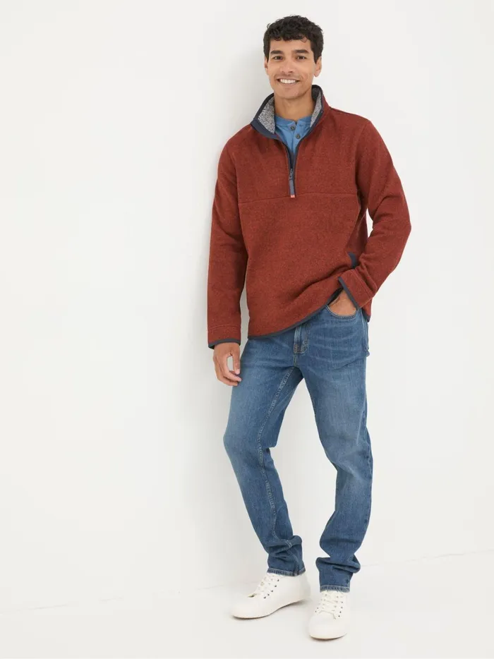 Men Sweatshirts and Hoodies Fat Face Haxby Burnt Orange Half Neck Sweatshirt