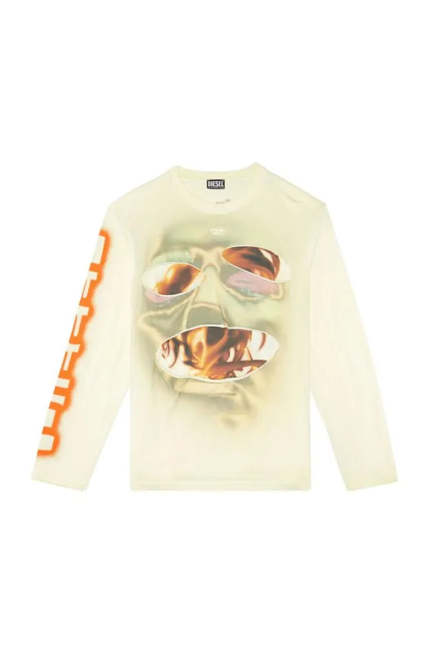 Men TCrany Beige Diesel Tshirts Men TCrany Beige Diesel Tshirts