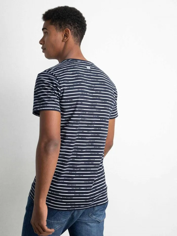 Men TShirts Petrol Industries Striped VNeck TShirt Midnight Navy