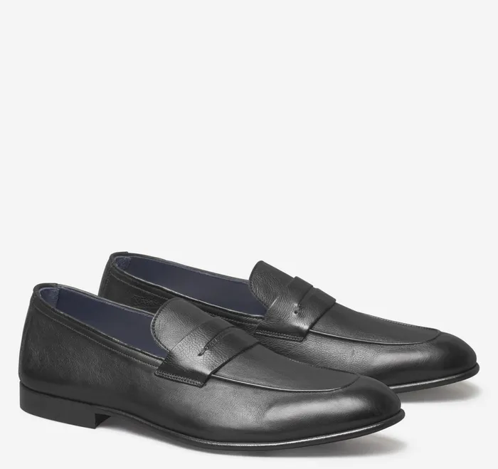 Men Taylor Penny Loafer Black Italian Calfskin JohnstonandMurphy SlipOns and Loafers