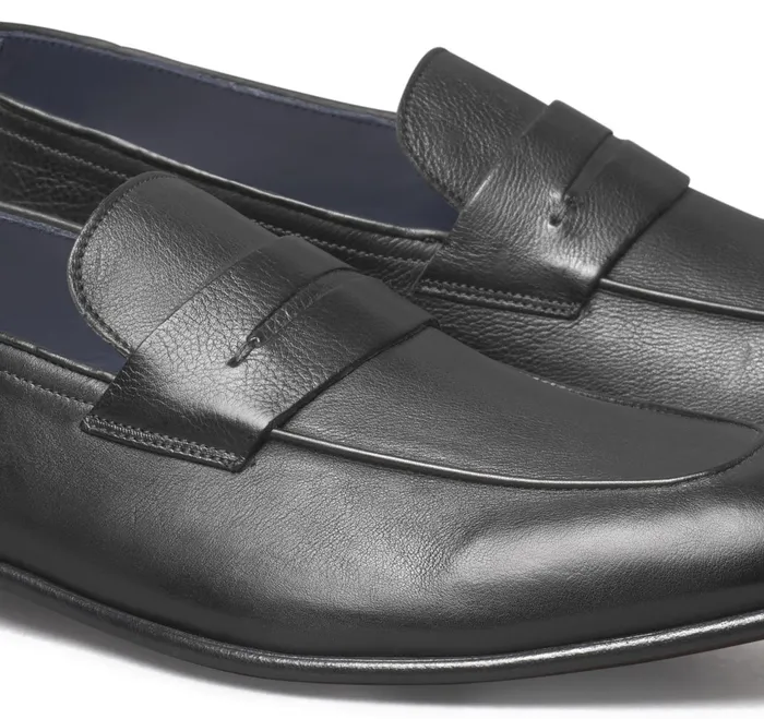 Men Taylor Penny Loafer Black Italian Calfskin JohnstonandMurphy SlipOns and Loafers