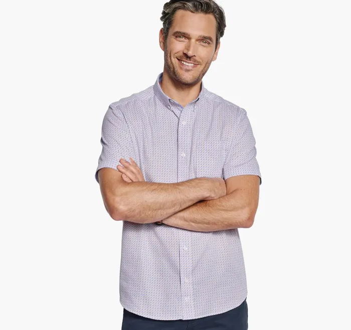 Men Textured Cotton ShortSleeve Shirt Orange Triangle Dot JohnstonandMurphy ShortSleeve Shirts