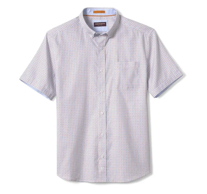 Men Textured Cotton ShortSleeve Shirt Orange Triangle Dot JohnstonandMurphy ShortSleeve Shirts Men Textured Cotton ShortSleeve Shirt Orange Triangle Dot JohnstonandMurphy ShortSleeve Shirts