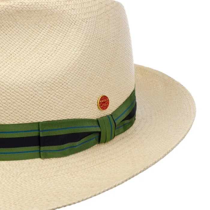 Men Trilby Hats Mayser Albenga Green Stripes Panama Hat Natural Green
