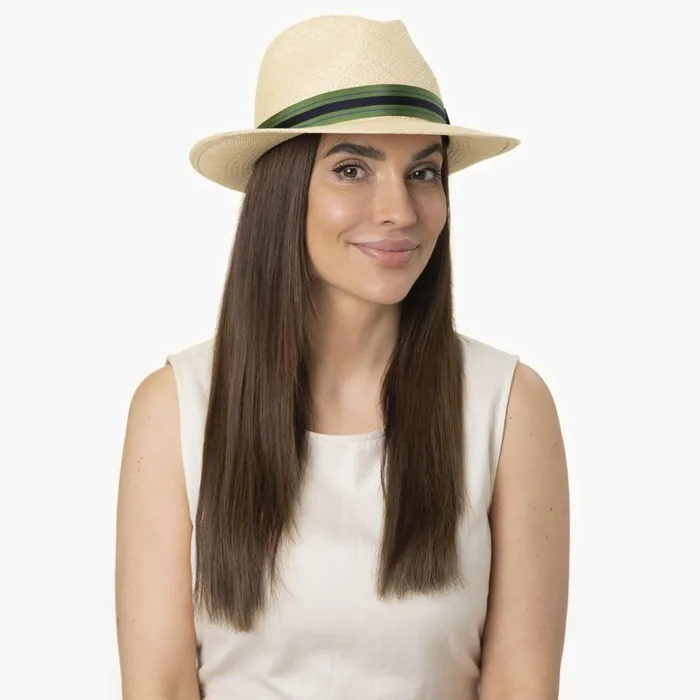 Men Trilby Hats Mayser Albenga Green Stripes Panama Hat Natural Green
