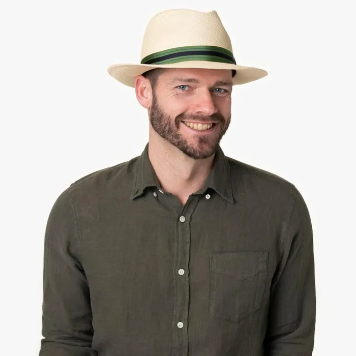 Men Trilby Hats Mayser Albenga Green Stripes Panama Hat Natural Green