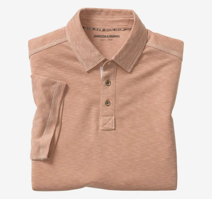 Men Vintage Slub Polo Peach JohnstonandMurphy Polos and Tees