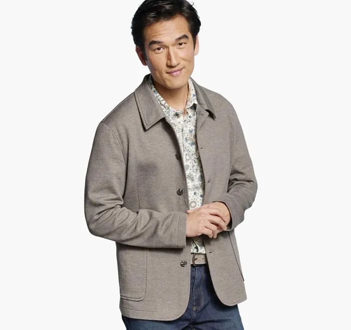 Men Xc Flex Knit FullButton Blazer Tan JohnstonandMurphy Blazers