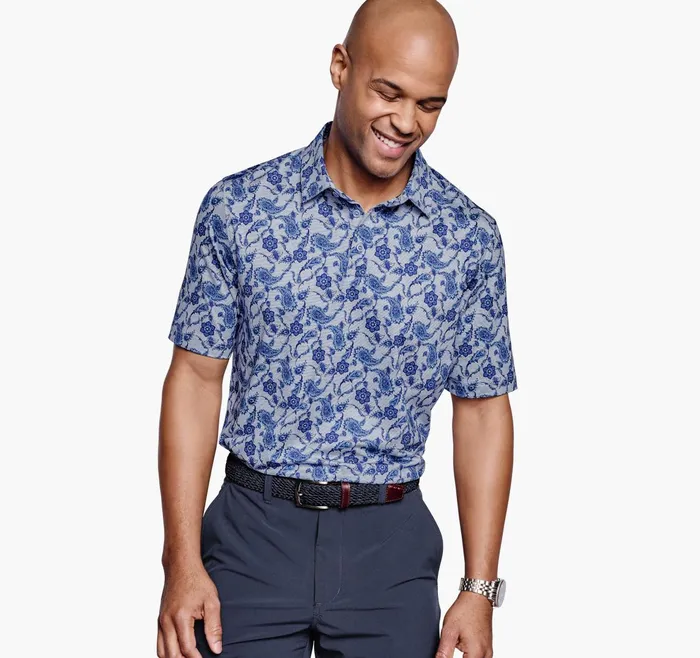 Men Xc4 Performance Polo Navy Paisley JohnstonandMurphy Polos and Tees