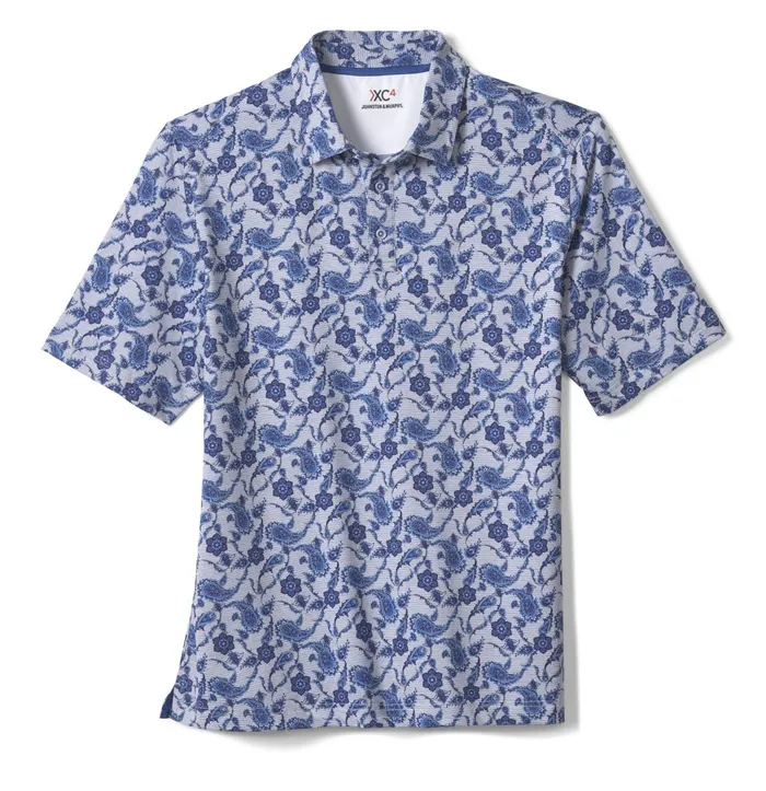 Men Xc4 Performance Polo Navy Paisley JohnstonandMurphy Polos and Tees Men Xc4 Performance Polo Navy Paisley JohnstonandMurphy Polos and Tees