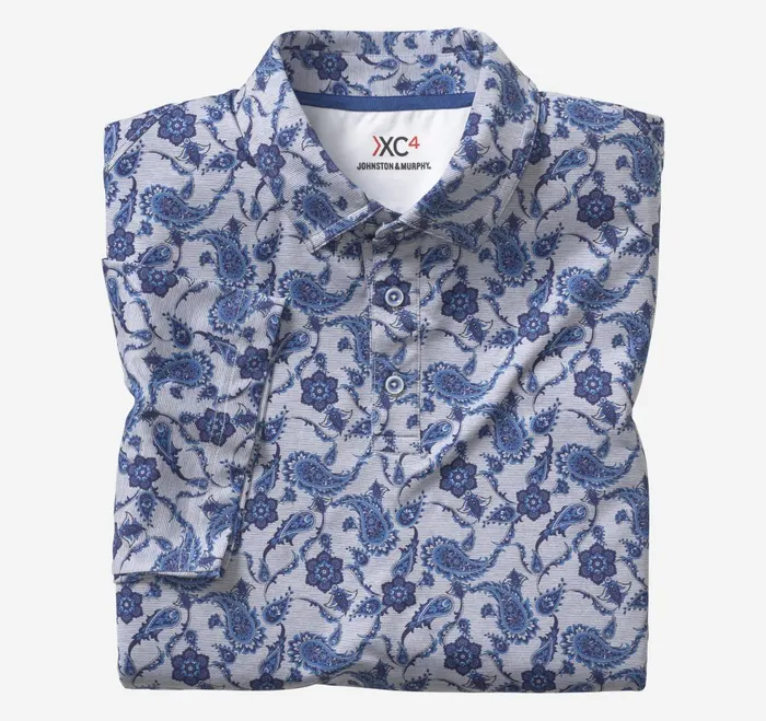 Men Xc4 Performance Polo Navy Paisley JohnstonandMurphy Polos and Tees Men Xc4 Performance Polo Navy Paisley JohnstonandMurphy Polos and Tees