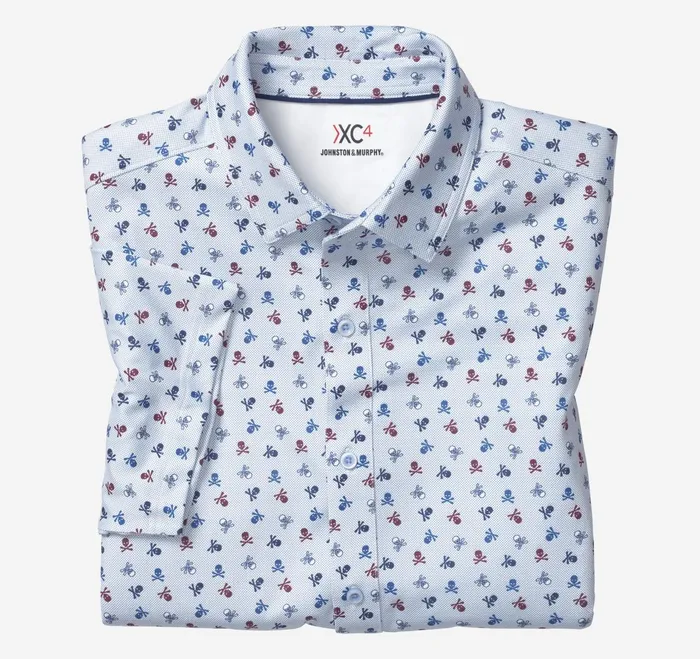 Men Xc4 Performance Shirt Navy Skull JohnstonandMurphy ShortSleeve Shirts