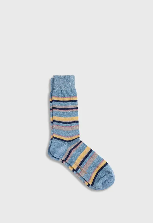 Mens Linen Mlange Striped Sock Navy Socks Paulstuart