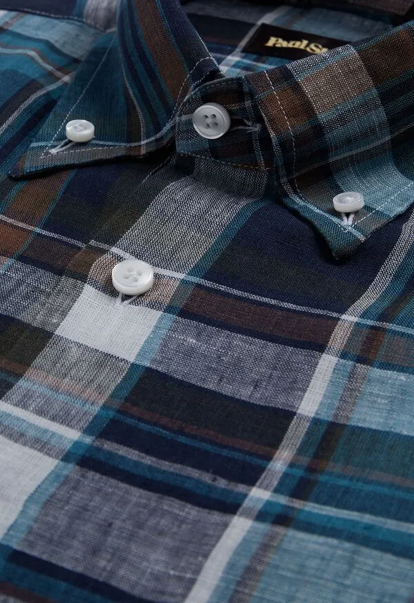 Mens Linen Plaid Sport Shirt Teal Sport Shirts Paulstuart Mens Linen Plaid Sport Shirt Teal Sport Shirts Paulstuart