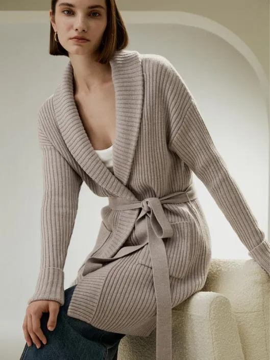 Merino Wool Shawl Collar Cardigan Women Jumpsuits Lilysilk Knitwear