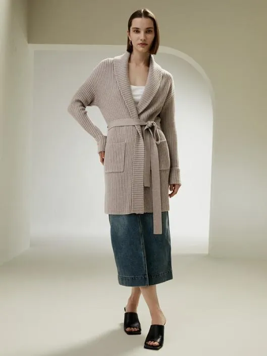 Merino Wool Shawl Collar Cardigan Women Jumpsuits Lilysilk Knitwear