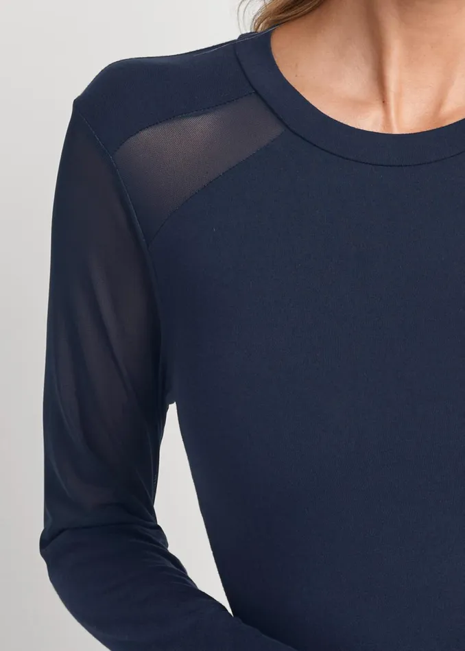 MESH DETAIL BELL SLEEVE TOP Navy Women VENUS Casual Tops