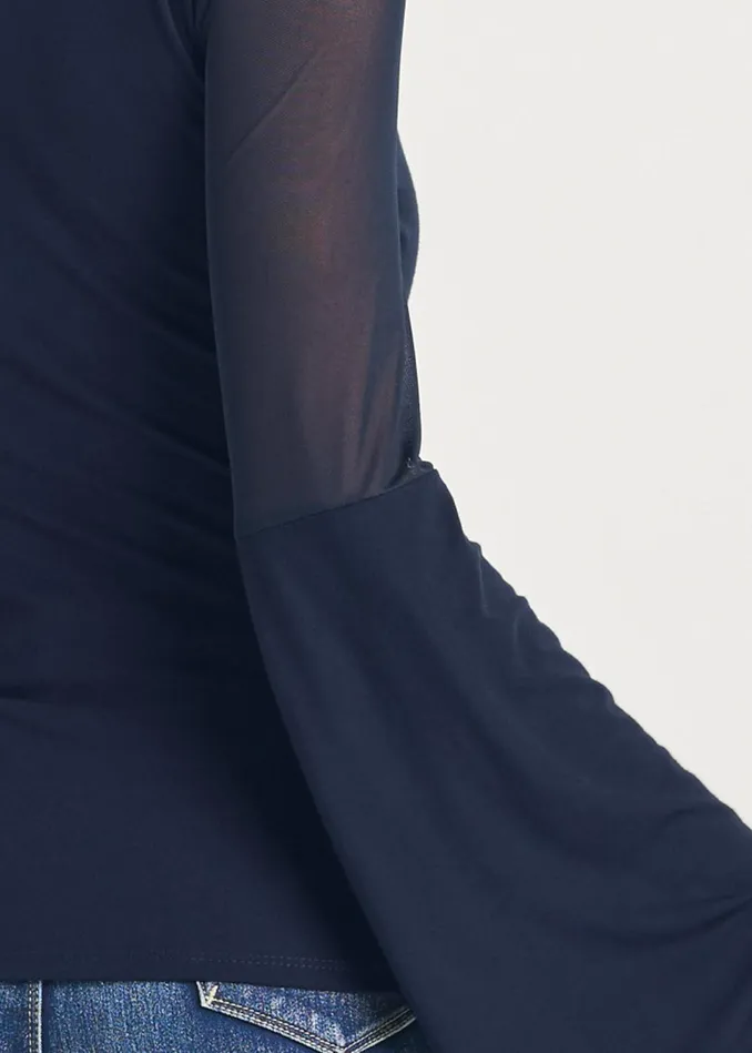 MESH DETAIL BELL SLEEVE TOP Navy Women VENUS Casual Tops