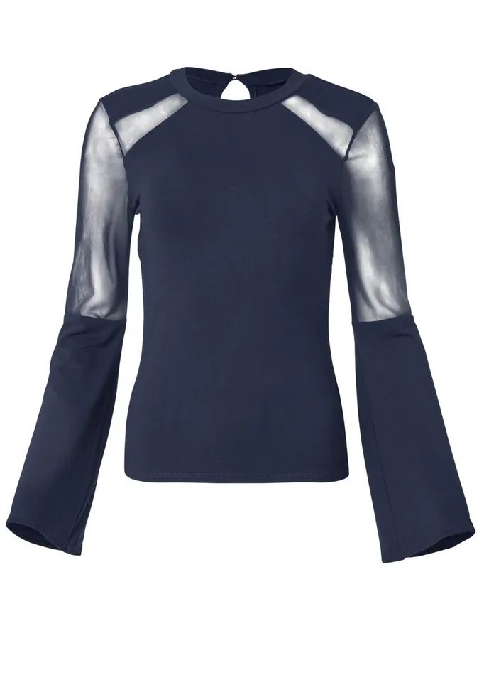 MESH DETAIL BELL SLEEVE TOP Navy Women VENUS Casual Tops