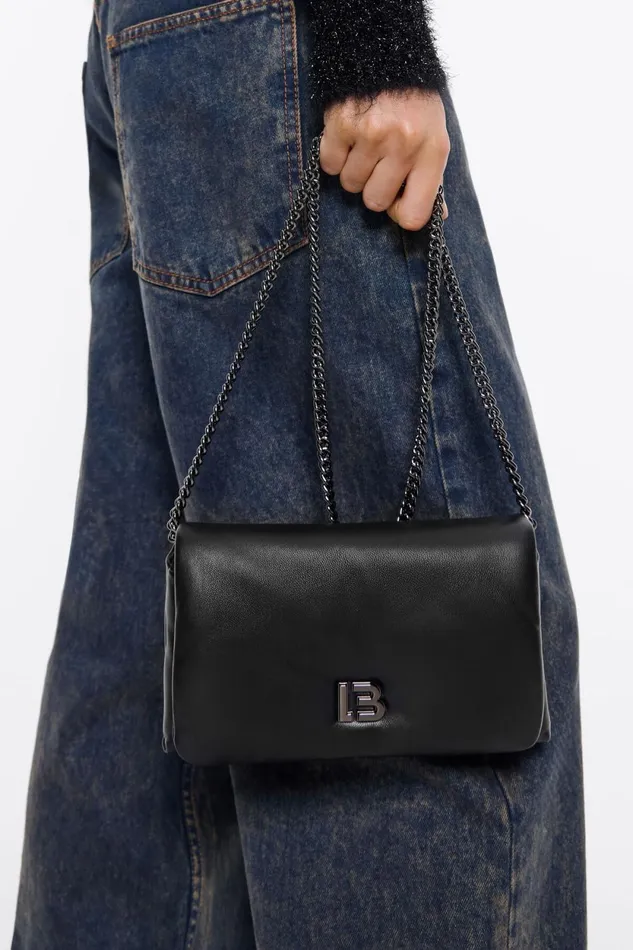 Mini Black Nappa Leather Flap Bag Black Women Bimba Y Lola Crossbody Bags