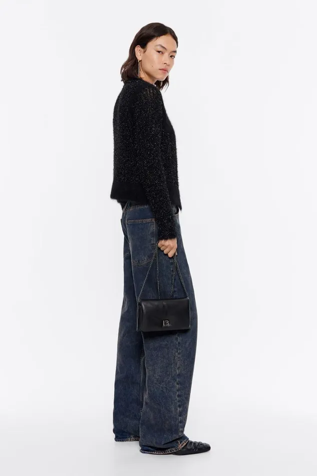 Mini Black Nappa Leather Flap Bag Black Women Bimba Y Lola Crossbody Bags