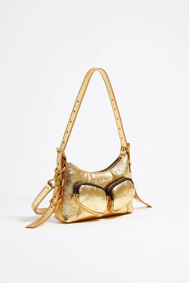 Mini Gold Leather Pocket Slouch Bag Gold Women Bimba Y Lola Shoulder Bags