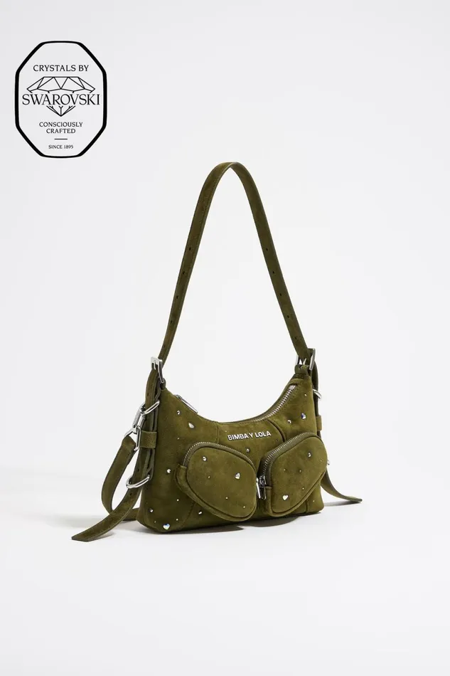 Mini Olive Leather Swarovski Pocket Slouch Bag Olive Women Bimba Y Lola Shoulder Bags Mini Olive Leather Swarovski Pocket Slouch Bag Olive Women Bimba Y Lola Shoulder Bags