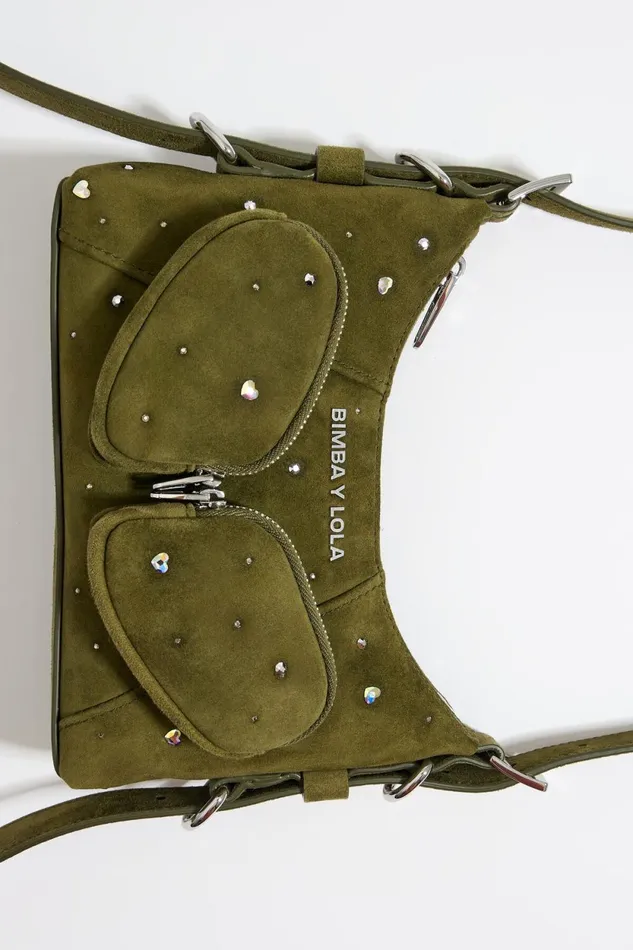 Mini Olive Leather Swarovski Pocket Slouch Bag Olive Women Bimba Y Lola Shoulder Bags Mini Olive Leather Swarovski Pocket Slouch Bag Olive Women Bimba Y Lola Shoulder Bags