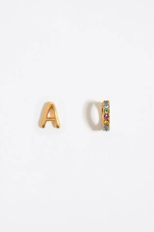 Multicolor Crystal Mini Hoop And Letter A Earrings Gold Women Bimba Y Lola Jewelry