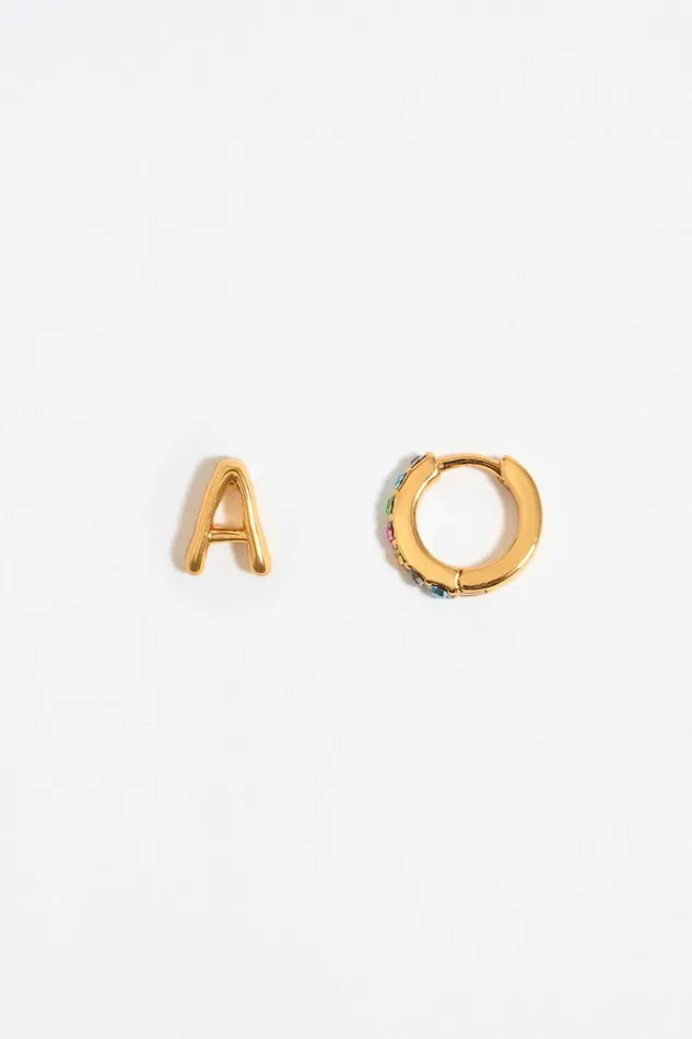 Multicolor Crystal Mini Hoop And Letter A Earrings Gold Women Bimba Y Lola Jewelry Multicolor Crystal Mini Hoop And Letter A Earrings Gold Women Bimba Y Lola Jewelry
